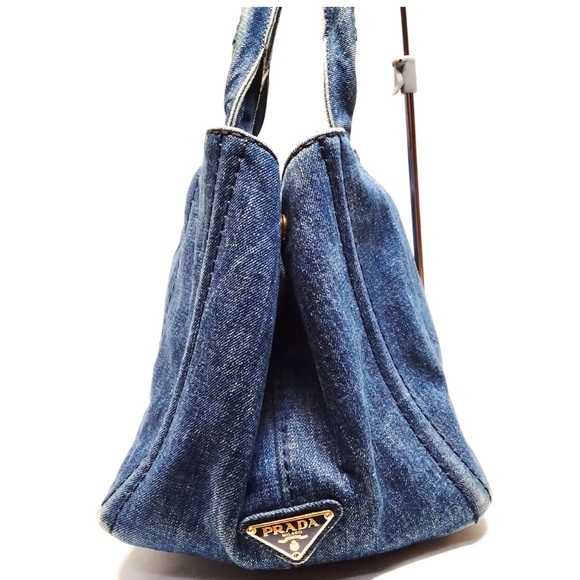 Prada Blue Denim Canapa Tote Bag - Picture 3 of 9